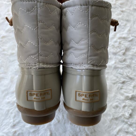 Sperry Womens Saltwater Duck Boot Size 7.5 Ivory Chevron Quilted Rain Snow Boots - Picture 8 of 15